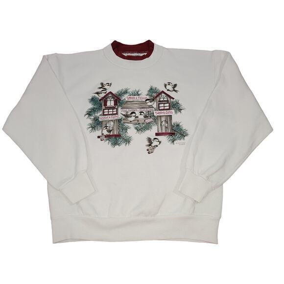 Vintage Morning Star Birds Cage Crewneck Sweatshirt‎ White/Maroon size Medium - Picture 1 of 9